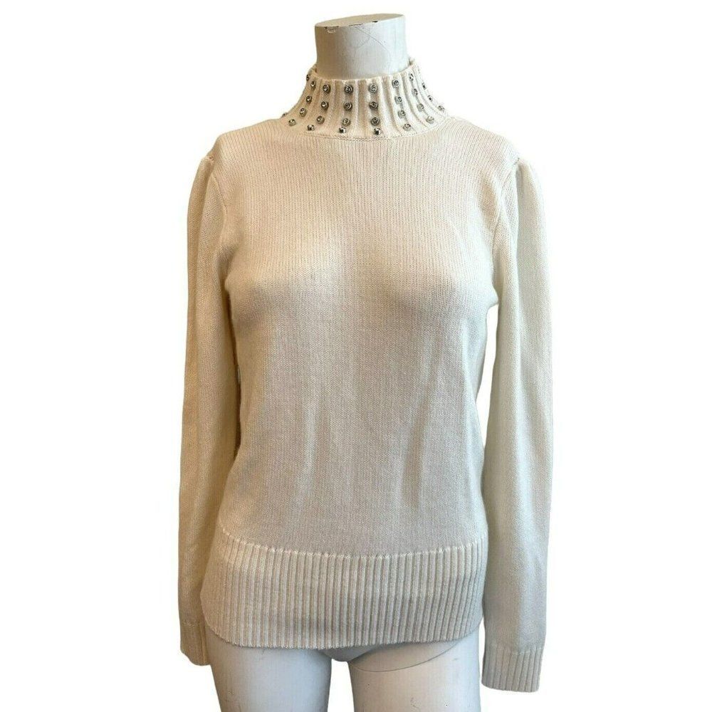New York & Co Ladies Small Ivory High Neck Sweater Pullover Bling Choker Collar